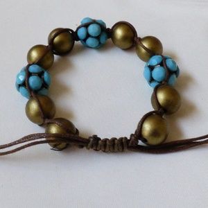 Blue & Pearly color draw string fashion bracelet  - Picture 2 of 4 Blue & Pearl
